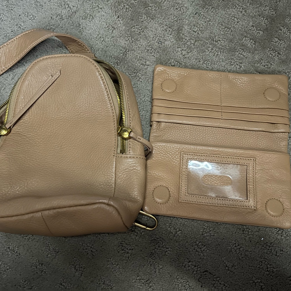 HOBO tan leather sling and wallet